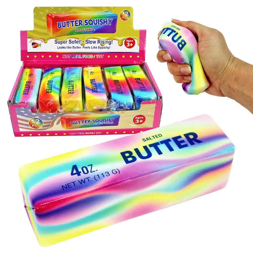 Butter Squishy Squeeze Spielzeug Regenbogen 12er Set | Langsam rückformend, Ca. 13 x 4 cm, Ab 3 Jahren, Antistress Spielzeug, Bunte Regenbogen-Optik