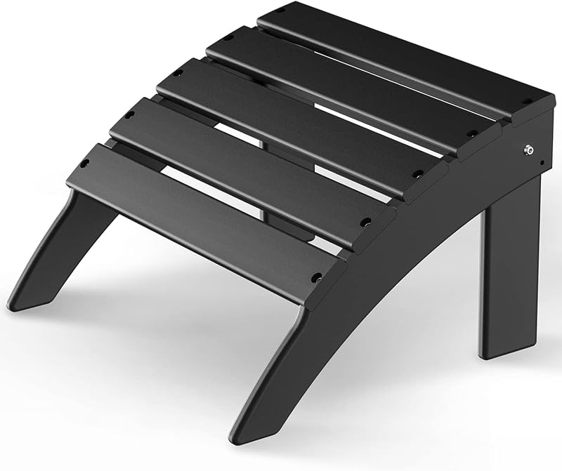 Adirondack Ottoman, HDPE Plastic, Black | 19.7’’ W x 13’’H x 18.5’’ D | All Weather Footrest | for Outdoor Adirondack Chair | Foot Stool | Low Maintenance for Patio
