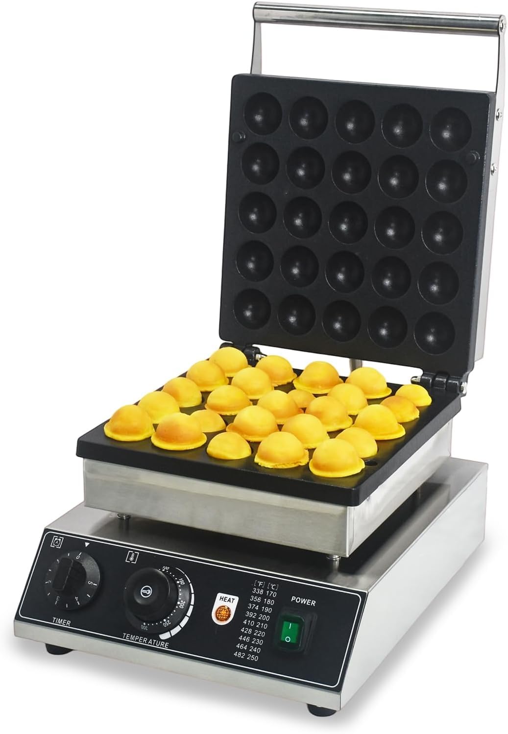 Piastra Elettrica Professionale per Waffle A Bolle, Set da 25 Piastre Antiaderenti in Acciaio Inox, Temperatura Regolabile da 50 A 300 °c/122 A 572 °f, Ideale per Ristoranti, Famiglie E Negozi