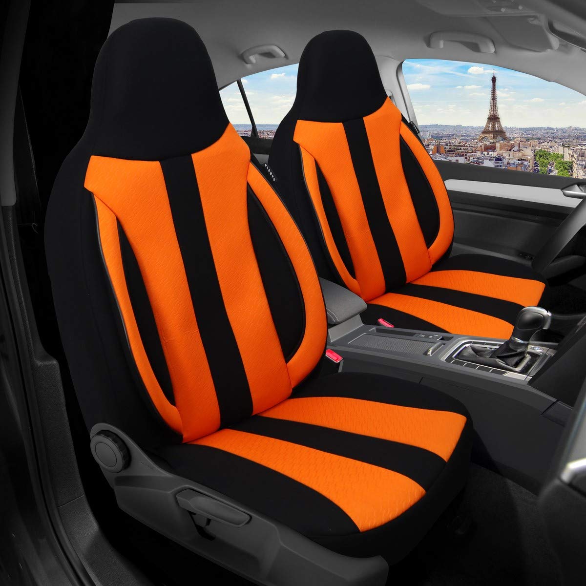 BREMER SITZBEZÜGE Coprisedili per auto compatibili con Iveco Iveco Daily 5 conducente e passeggero a partire dal 2011 al 2014, set di 2 coprisedili per auto, colore nero/arancione (MD503)