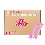 Flo - Organic Cotton Tampons for Women - 64 Pack (64 Regular Tampons) - Leak Proof - No Synthetic Fibers, Chlorine Bleach, or Added Dyes - Bio-Plastic Applicator - Feminine Care - Vegan & Cruelty Free