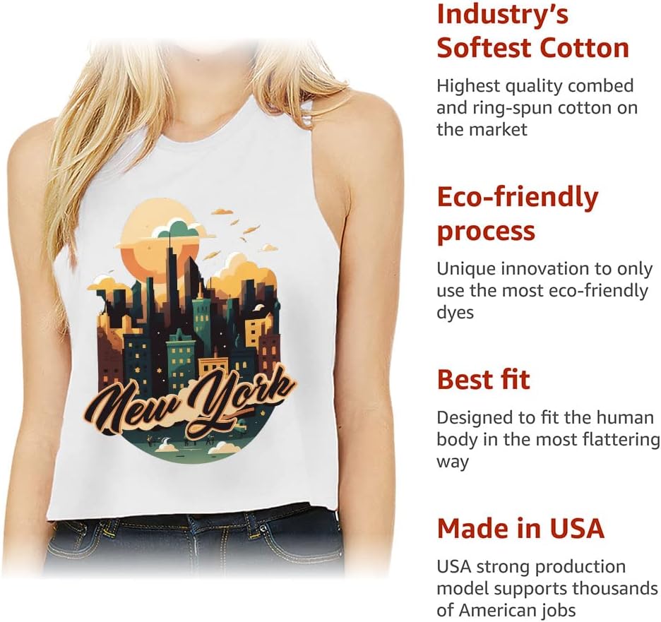 New York Racerback Cropped Tank - Cityscape Women's Tank - Printed Tank Top