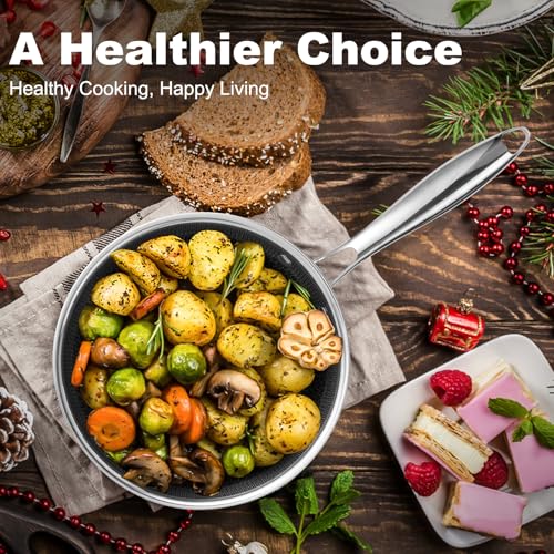 Tibbicc 10 Inch Hybrid Non Stick Frying Pan Set Skillet Stainless Steel Skillet Chef's Pan with Matching Lid, PFOA-Free Non-Toxic Cookware, Dishwasher & Oven Safe, Induction Compatible All Cooktop by Tibbicc - Image 2