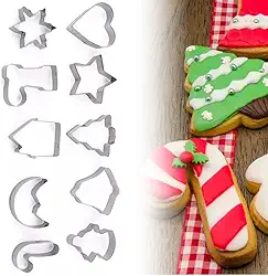 Conjunto 10 Cortadores Biscoitos De Natal Peças Molde Cortador Inox Gengibre 10 Carimbos De Cookies Natalinos Doces Pasta Americana