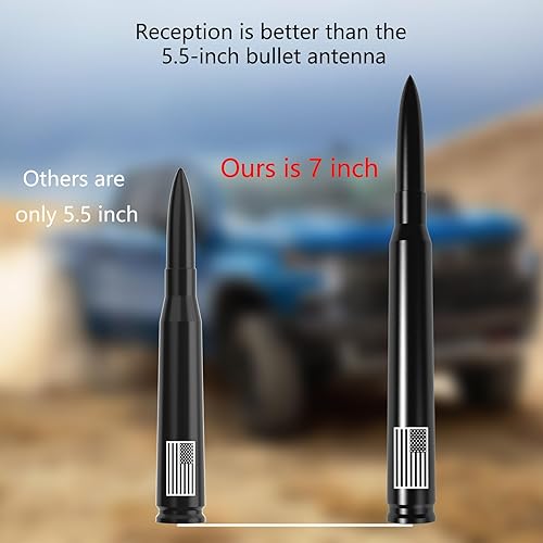 Vista 53 de Antena con válvula de neumático para automóvil y camión, antena corta universal de repuesto con bandera de EE. UU., accesorios para radio Plateado