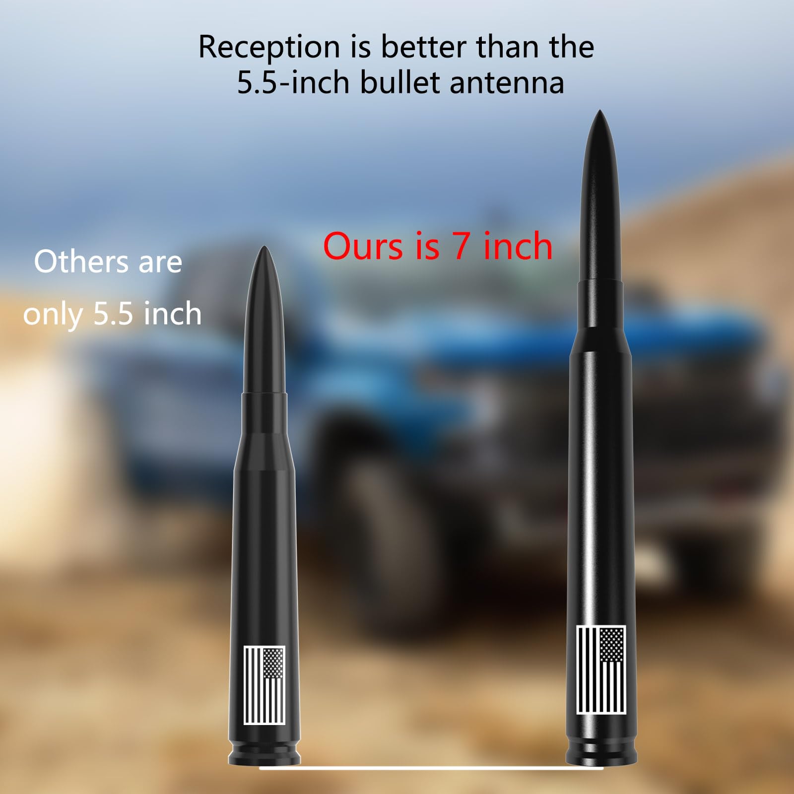 American Flag 50 Cal Bullet Antenna – Short Anti-Theft Replacement For Ford, Chevy, Dodge Trucks - View #8