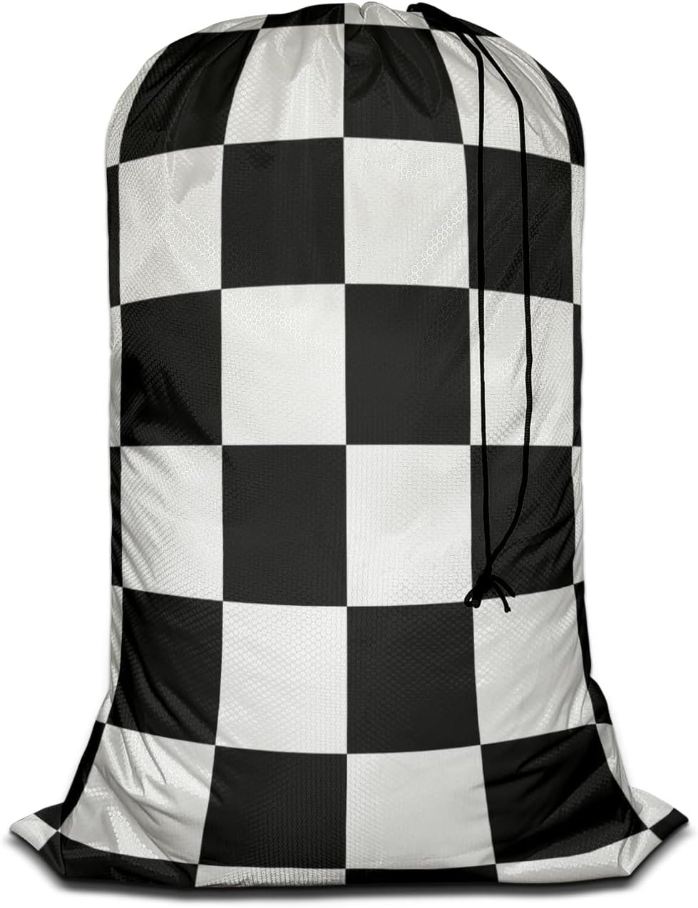 Swono Laundry Bag Drawstring Closure, Plaid Chess Board Black White Heavy Duty Laundry Portable for Home Dorm Room Essentials for Travel Camp, Oxford Cloth 28x40 Inch