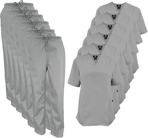Natural Uniforms Women's Scrub Set Medical Scrub Tops and Pants - Pack of 6 Set 