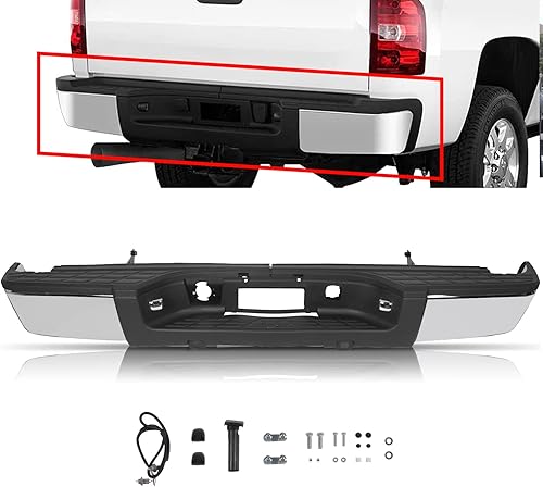 Peforway - Conjunto de parachoques trasero cromado para camioneta Chevy Silverado Sierra 1500 2007-2013