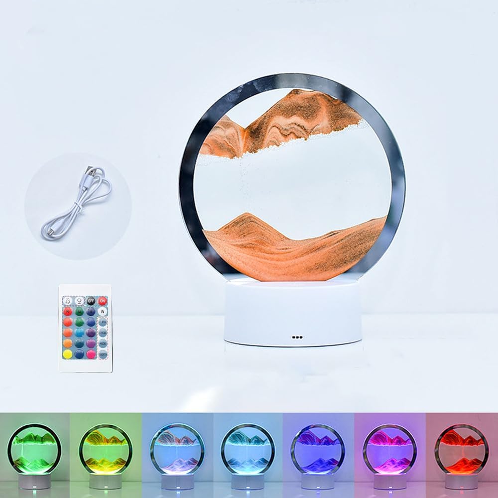 Moving Sand Art Picture 3D Deep Sea Sandscape in Motion Display Flowing Sand Frame Mobile Sand Painting Colorful LED Quicksand Lamp Home Office Desktop Decor Art Toys Relaxing Gifts(7.9"/Yellow)