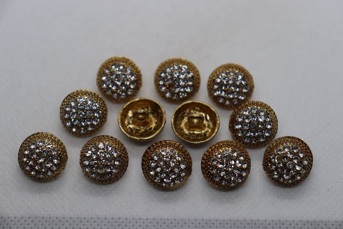 Dark Gold Silver Gold Stone Studded Fancy Metal Button Amazon.in