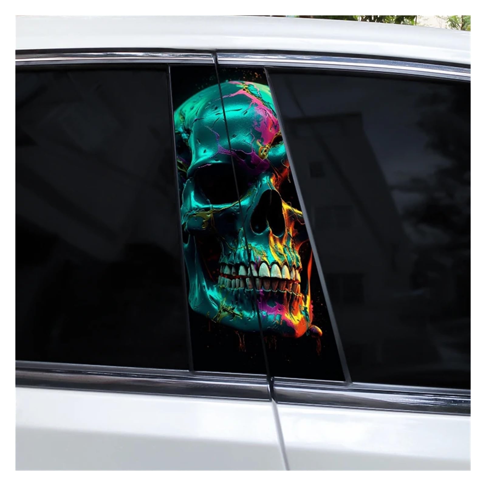 Car Side Decals 2pcs Colorful Smoke Skull Car B-Pillar Stickers Waterproof Scratch Cover Center Column Decal(Style H)