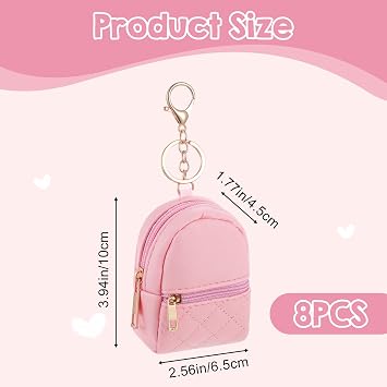 8 Pcs Mini Backpack Keychain, PU Leather Backpack Coin Purse Mini Cosmetic Bags for Women Makeup Bag Key Pocket Lipstick Bag Card Holder Data Cable Organizer Zipper Pouch (8 Colors)
