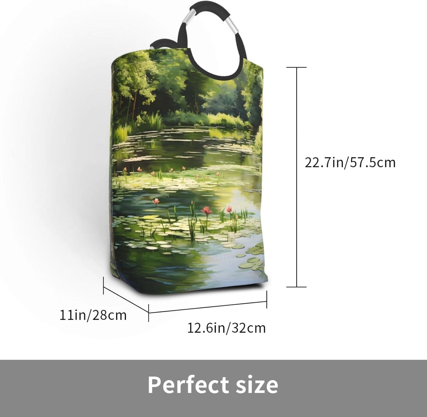 Water Lilies in the Pond Foldable storage bag, 50L capacity, suitable for laundry room, dormitory bedroom, dirty clothes storage basket.