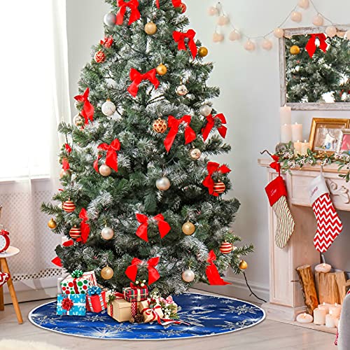 Christmas Blue Snowflakes Background Tree Skirt, Seasonal Tree Mat Holiday Party Supplies Ornaments Indoor Outdoor Decorations for Tabletop Trees 47.2 Inches by Vozoza - Image 4