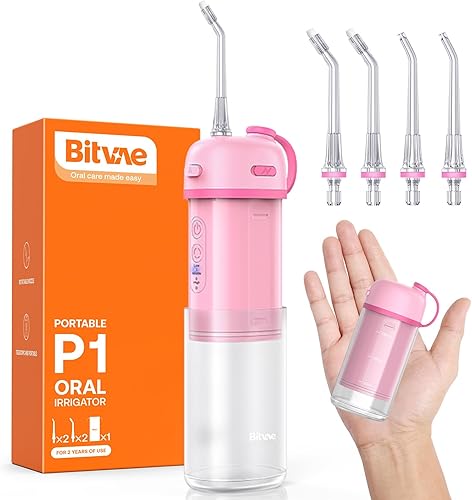 Bitvae P1 Water Flosser for Teeth, Portable Mini Water Flosser, Cordless Water Teeth Cleaner Picks with Telescopic Water Tank, Type-C Rechargeable Oral Irrigator for Travel & Home (Pink)