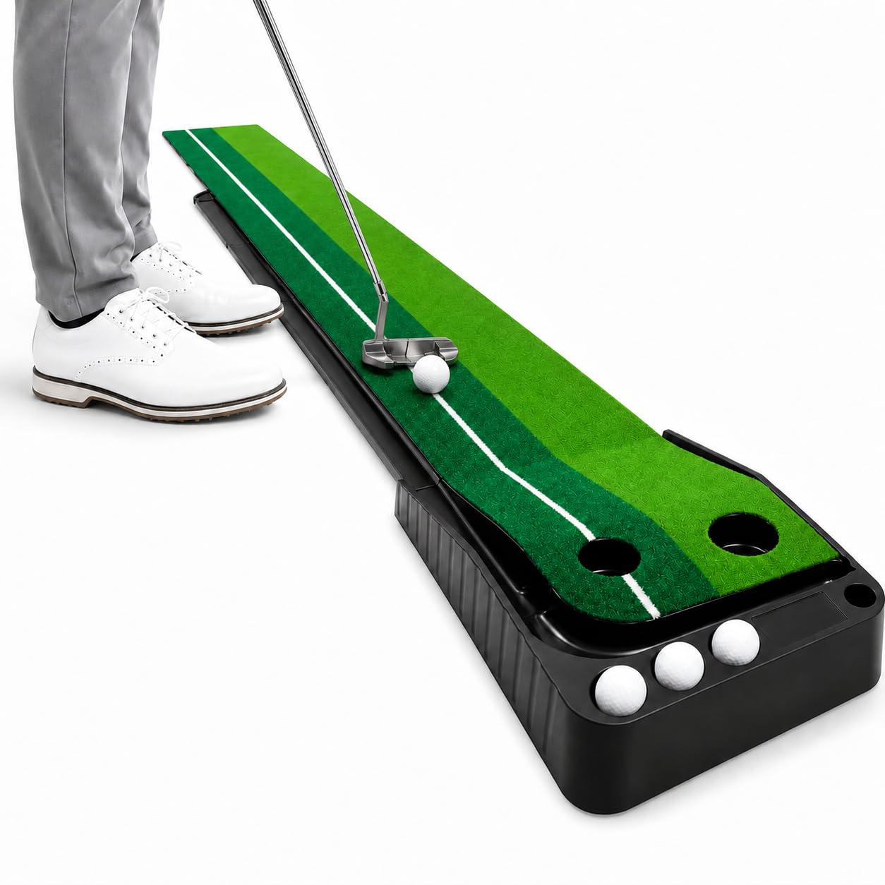 Golf Putting Mat with Auto Ball Return, Indoor Putting Green with Slope, Rubber Base Outdoor Golf Practice Mat, Portable Training Aids for Home Office Garden, Gift for Men - 300cm with 3 Balls
