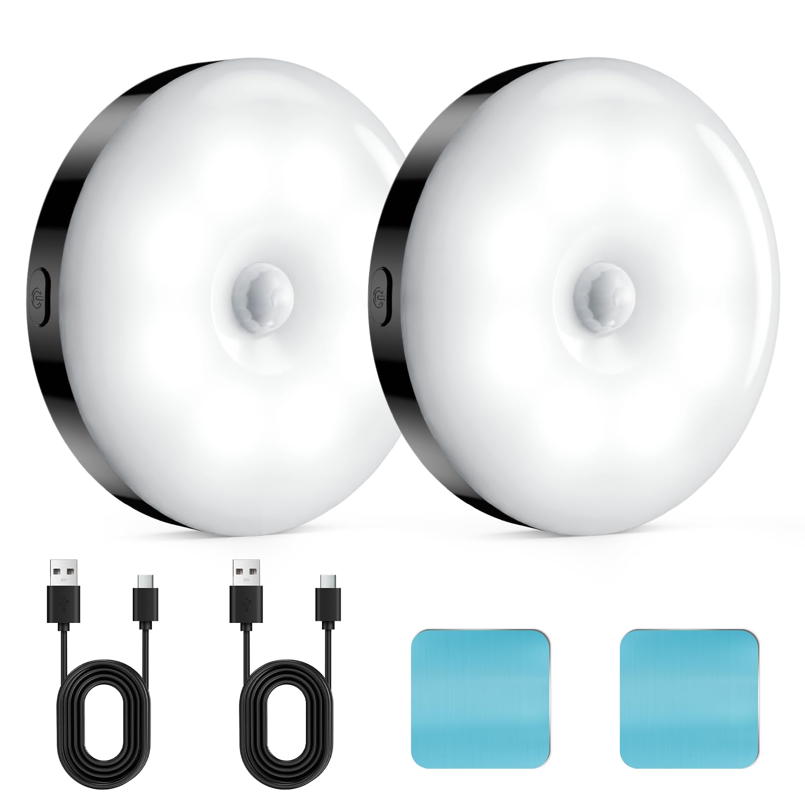 GLVSAE Stick On Lights, LED Puck Lights, Rechargeable Motion Sensor Night Light, 3 Operating Modes, Adjustable Brightness,Under Cabinet Lightins for
