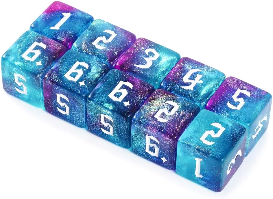 10 Pieces Polyhedral D6 Dice 16mm Acrylic Double Colors 6 Sided Game Dice for RPG MTG DND Table Games (Green Purple)