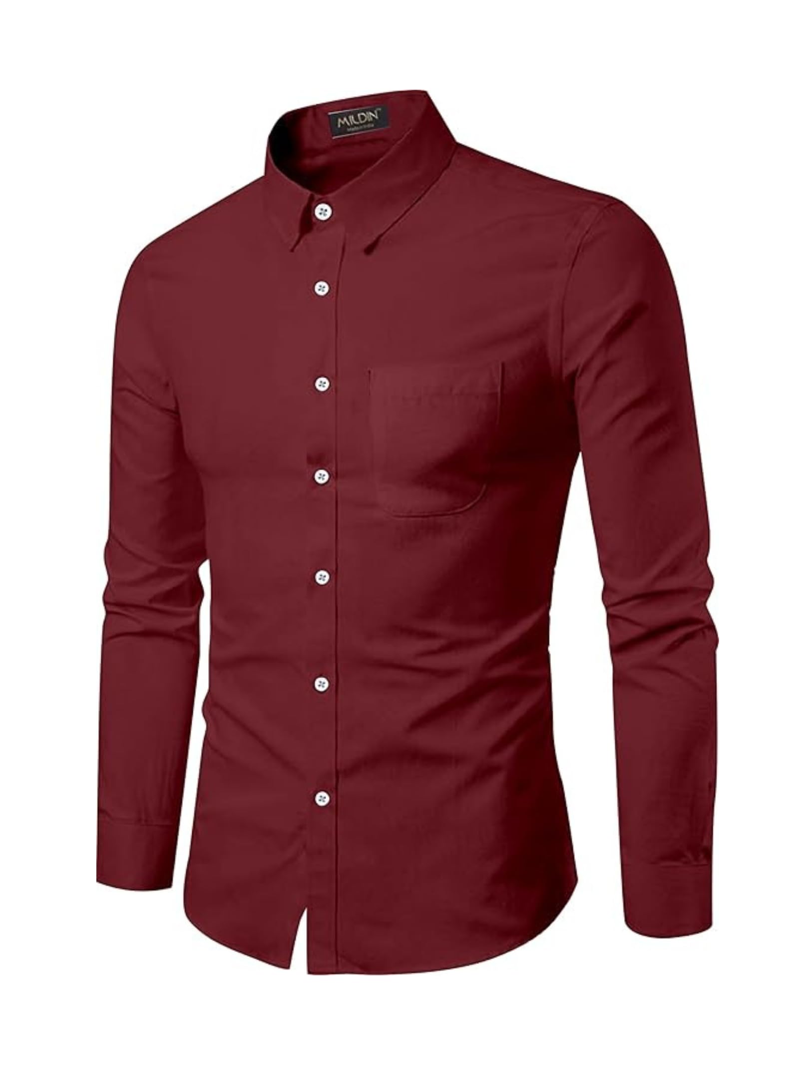 MILDIN Men's Premium Cotton Full Sleeve Shirt, Red Maroon - Image 1