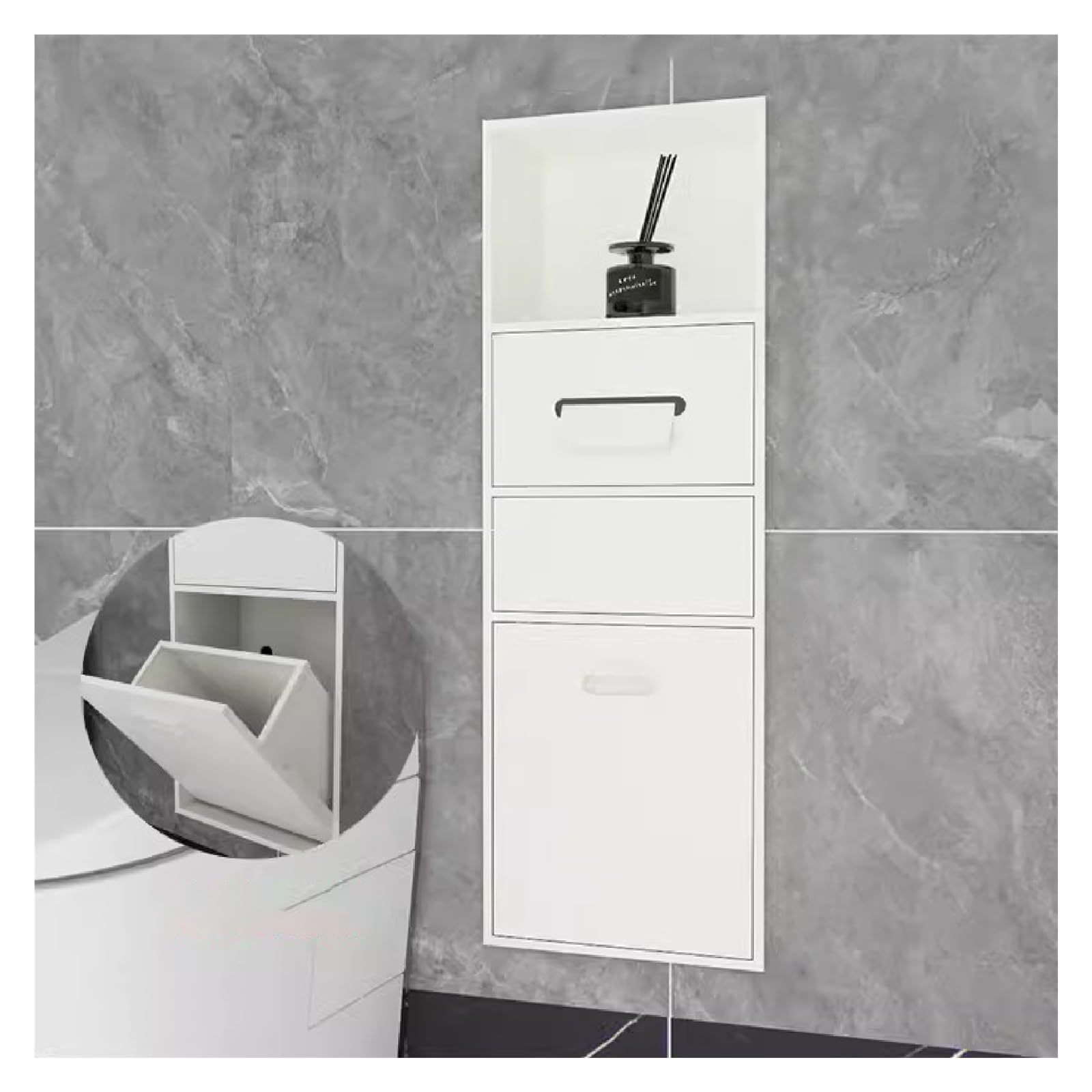 QUSYZD Stainless Steel Shower Nich, Waterproof Storage Toilet Paper Holder Shower Niche, Recessed Trash Can Alcove for Bathroom Storage/Shampoo/Toiletries,White-8,White-86x30x14cm
