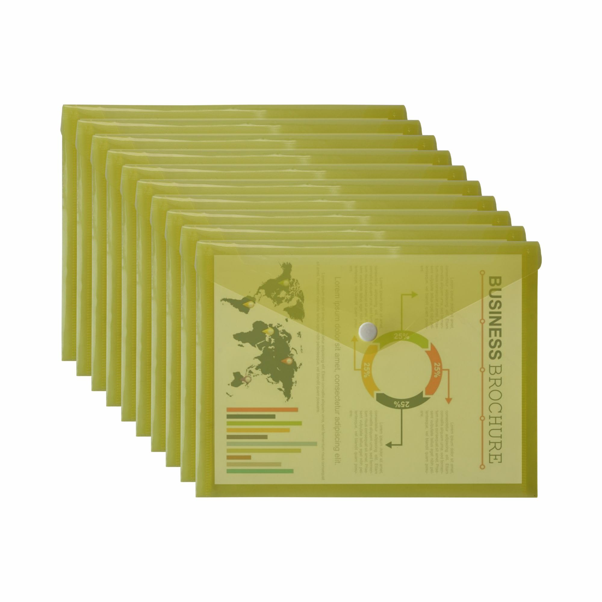 M1SS A5 Clear Document Folders Plastic Wallets Folder - 50 Pack 𝗕𝗨𝗟𝗞 𝗕𝗨𝗬 Popper Wallet with Button Closure (Yellow)