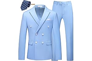 Mens 2 Piece Double Breasted Light Blue Prom Suit Slim Fit Tuxedo