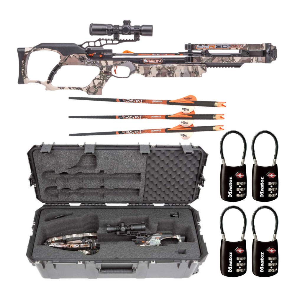 Ravin Crossbows R024 430 FPS Crossbow with SKB iSeries Ultimate Waterproof Wheeled Heavy Duty Hard Case and TSA Locks Travel Bundle (3 Items)