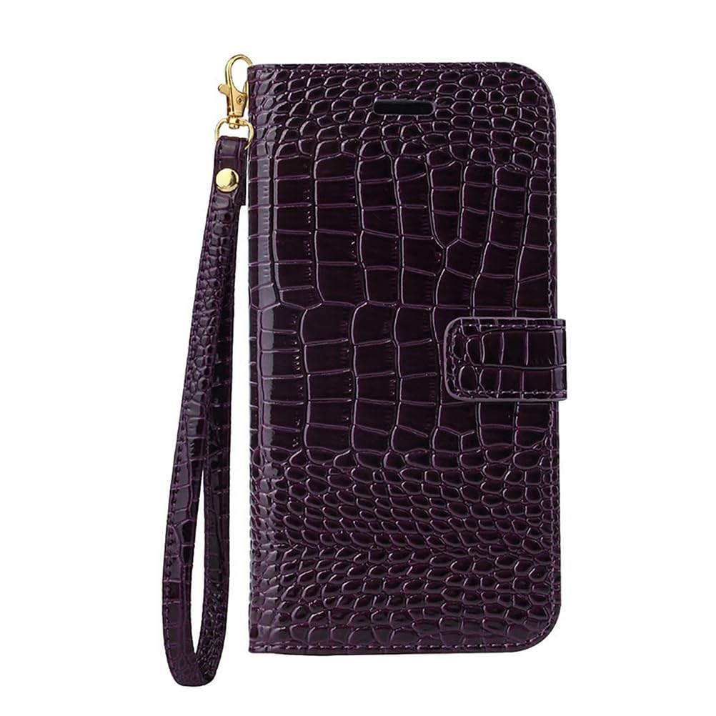 Étui iPhone 17 Pro Max de Luxe en Cuir Crocodile Violet avec Rabat et Fermoir Magnétique
