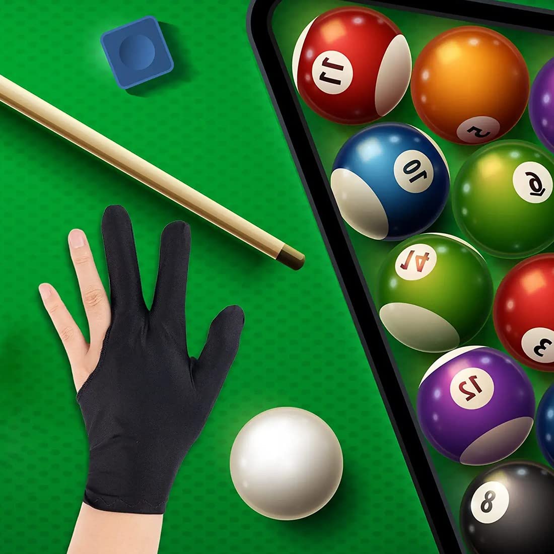 Gants De Billard 3 Doigts - Antidérapant, Respirant, Ajustable | Pour Amateurs Et Professionnels