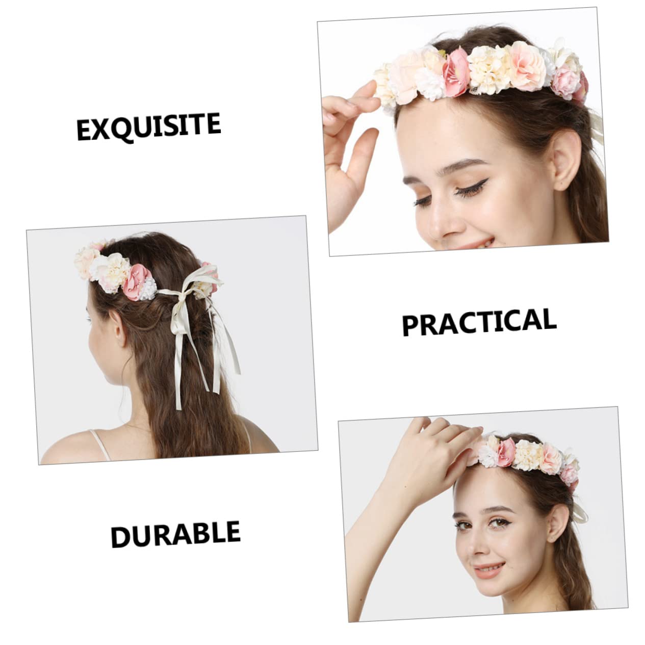 5 Pz Diadema di ghirlanda di fiori di seta nastri per per ragazze fasce per la testa ragazza dei fiori hallowen hair charms fascia floreale copricapo floreale tessuto rosa
