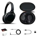 Sony WH-1000XM4 Wireless Noise Canceling Overhead Headphones with Mic for Phone-Call, Voice Control, Black, with USB Wall Adapter and Microfiber Cleaning Cloth - Bundle