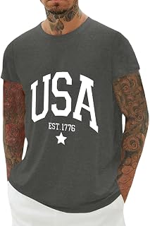 Mens Patriotic T Shirts | Slim Crew Neck Tees for Men - Breathable Top for Everyday Wear, Traveling, Memorial Day, 4th July