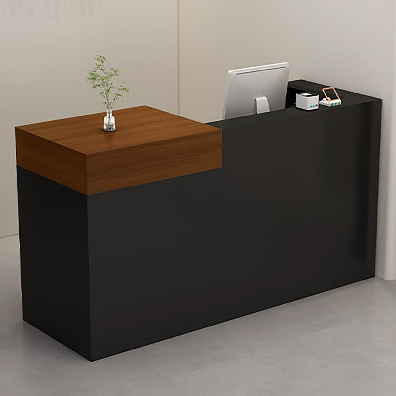 Generico Banco Reception Moderno con Cassa per la Vendita al Dettaglio, Tavolo Reception per Ufficio, vano a Giorno e cassetto con Serratura, 100x50x100 cm, Destra E