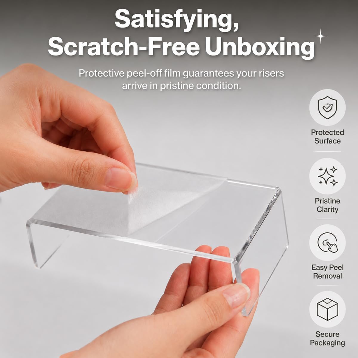 Large Heavy-Duty 5-Tier Clear Acrylic Display Risers from 7" to 10.2" Wide with 20 Anti-Slip Bumpers & 2 Microfiber Cloths - Tiered Display Stand for Cupcakes, Perfume, Figures & Vendor Booths