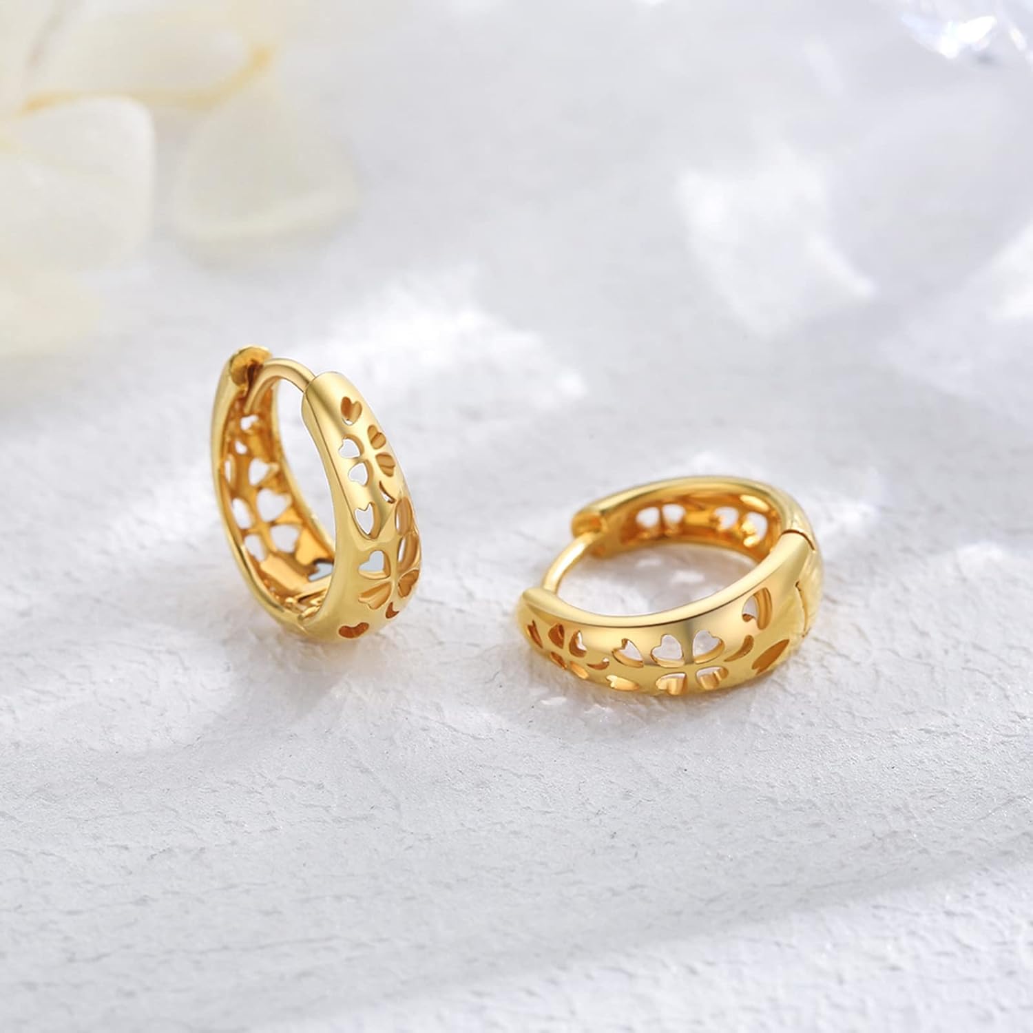 Cherry Blossom/Four Leaf Clover Earrings 925 Sterling Silver Openwork Wide Hug Hoop Earrings Jewelry Gift Christmas Birthday for Women Girl