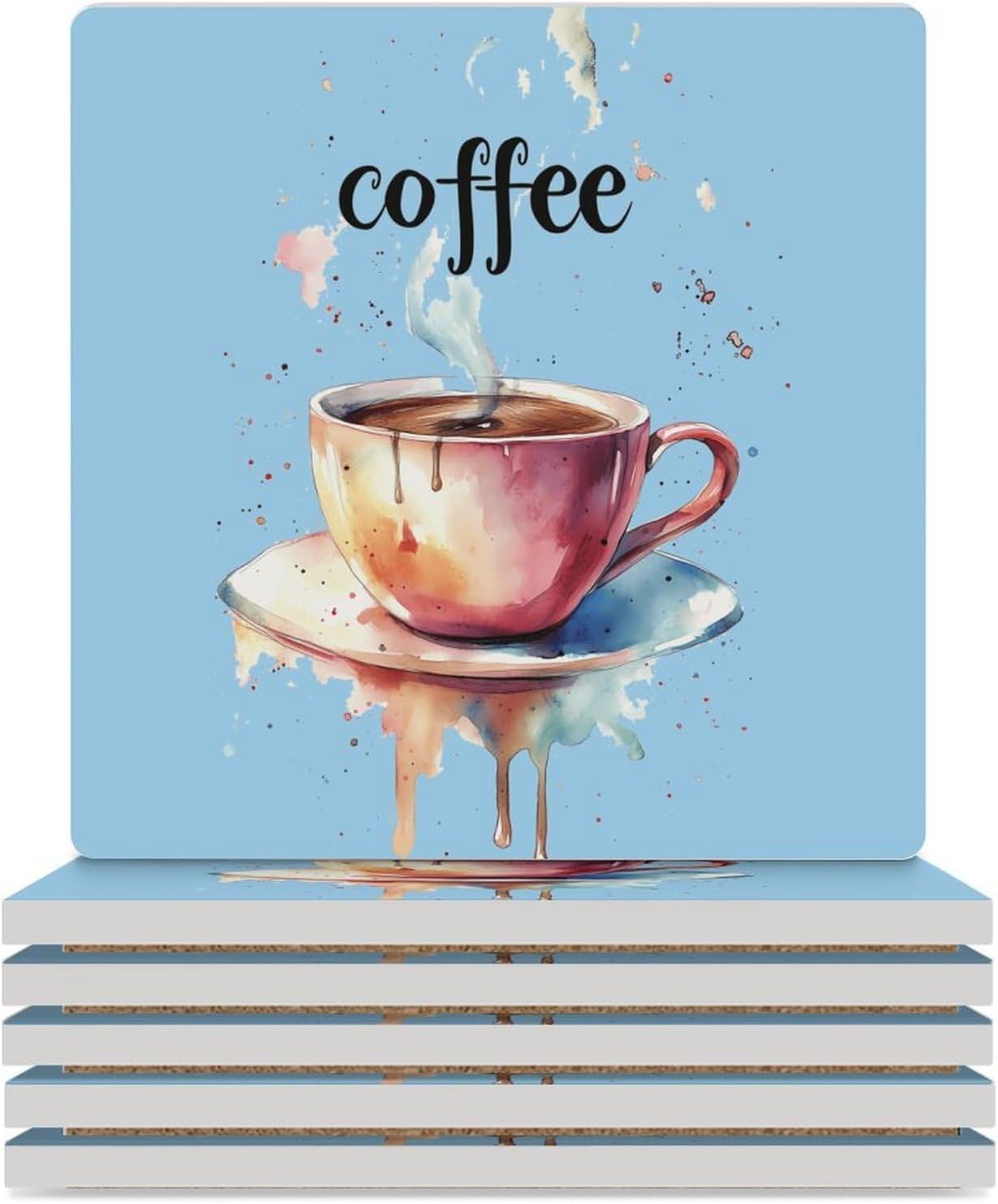 Coffee Cup Ceramic Coasters Square Drinks Coaster Coffee Table Decor Table Coaster for Home Bar