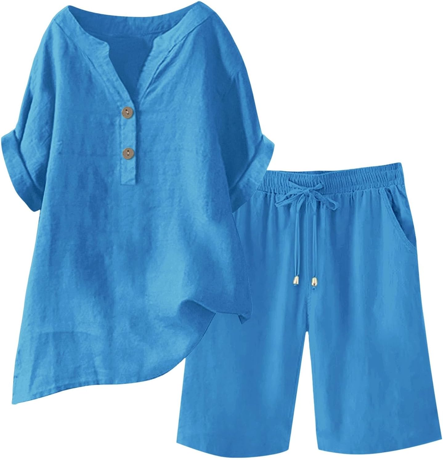 Linen Sets for Women 2 Piece Linen Two Piece Set Plus Size Lounge Matching Beach Holiday Suits Casual Summer Outfits