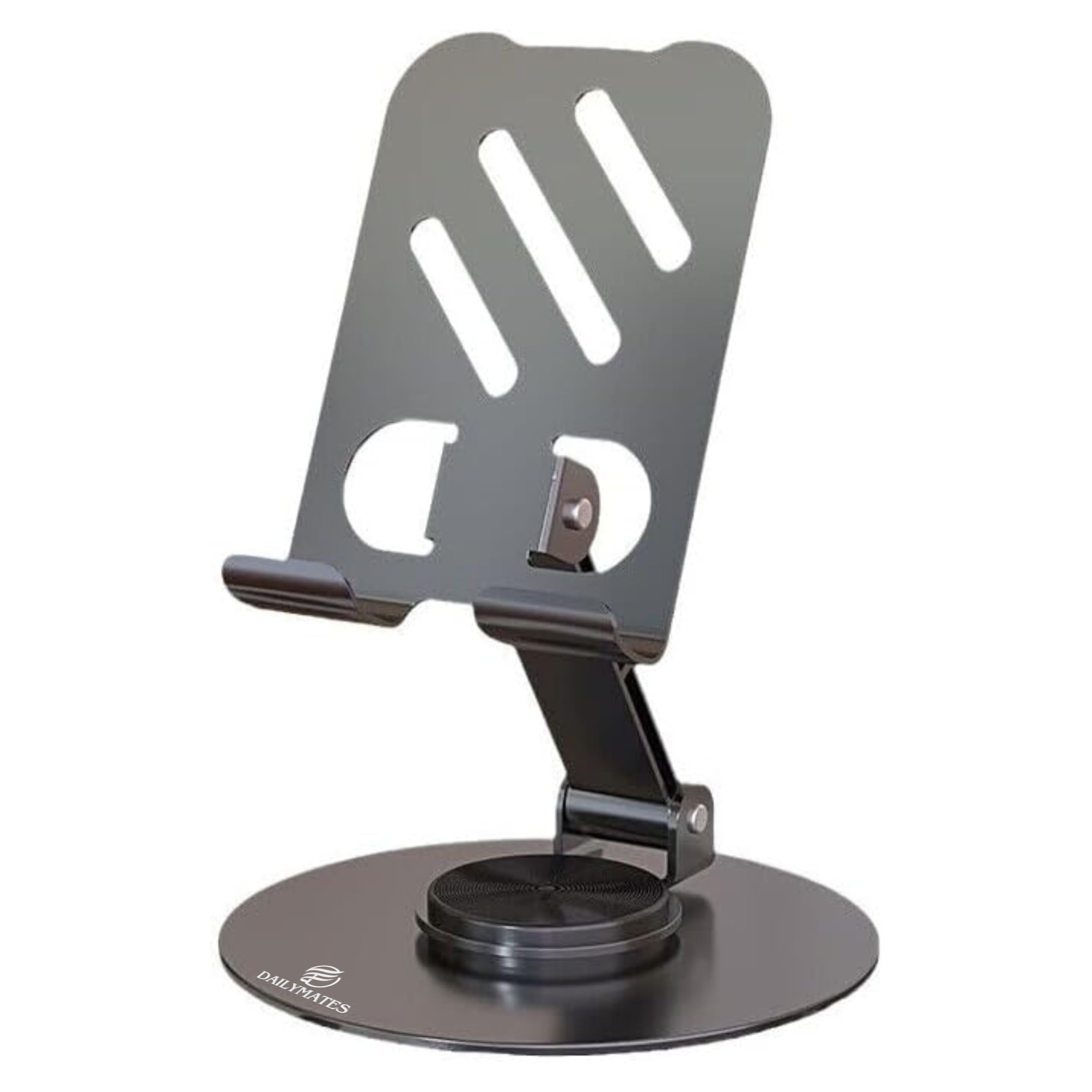 TS01 Mobile Stand, 360° Rotatable Phone Stand for Table, Multiple Height & Angle Adjustments, Stable Metalic Round Base with Silicon Pad, Compatible with All Smartphones & Tablets