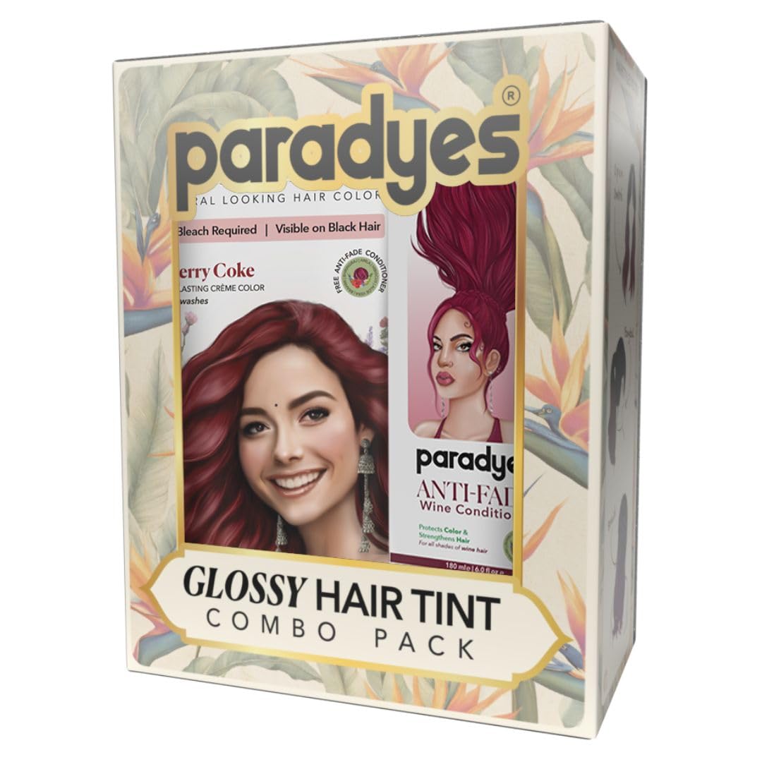 paradyes Cherry Coke Glossy Hair Tint with Anti-Fade Wine Conditioner, No Bleach Ammonia-Free Formula for Natural Black Hair, Enriched with Herbal Extracts for Long-Lasting Shine, 340 gram