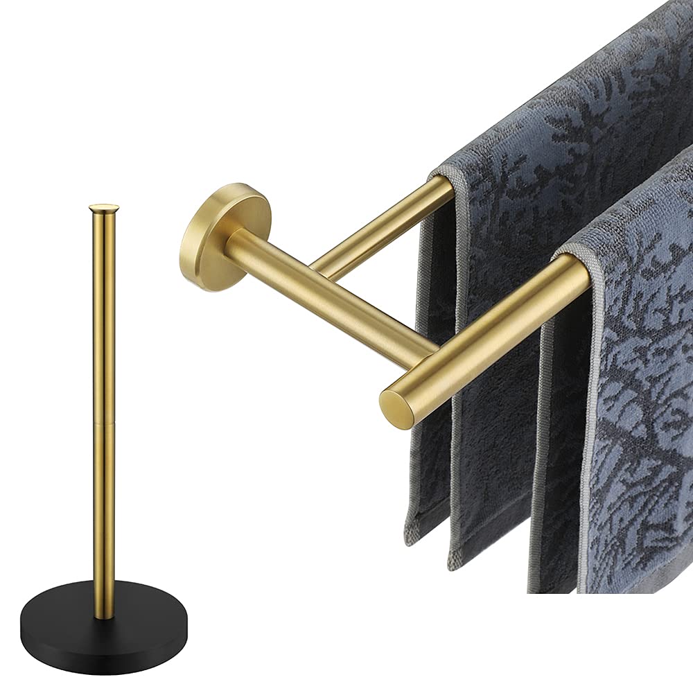 JQK Bath Towel Bar, Brushed Gold 304 Stainless Steel Thicken 0.8mm Towel Rack for Bathroom