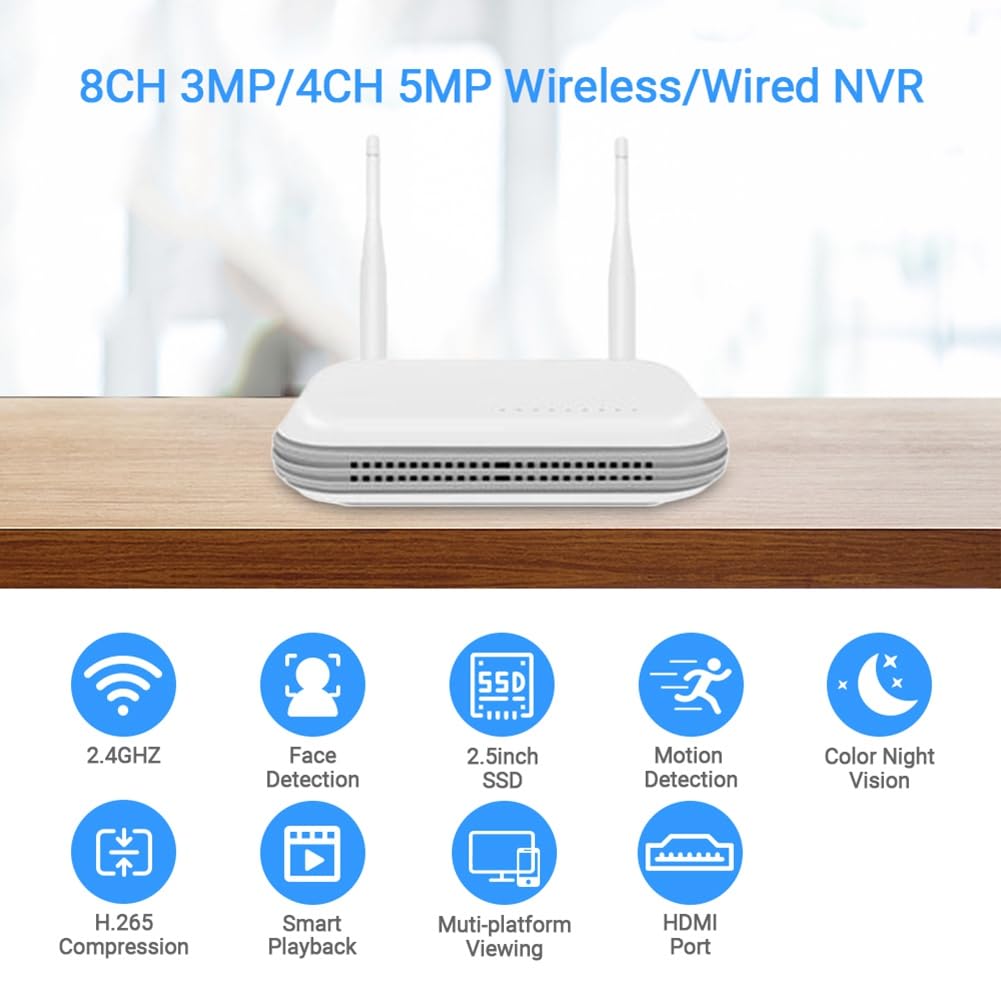 Correa WiFi NVR Mini 4CH 5MP/8CH 3MP XMeye WiFi Videoregistratore per di Sicurezza Wireless Face Detection P2P 265-Spina Europea