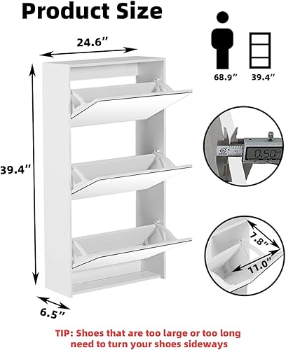 Miniatura 3 de HOPUBUY Zapatero para entrada, armario estrecho de almacenamiento de zapatos con espejo, zapatero delgado de madera, organizador de zapatos de 3
