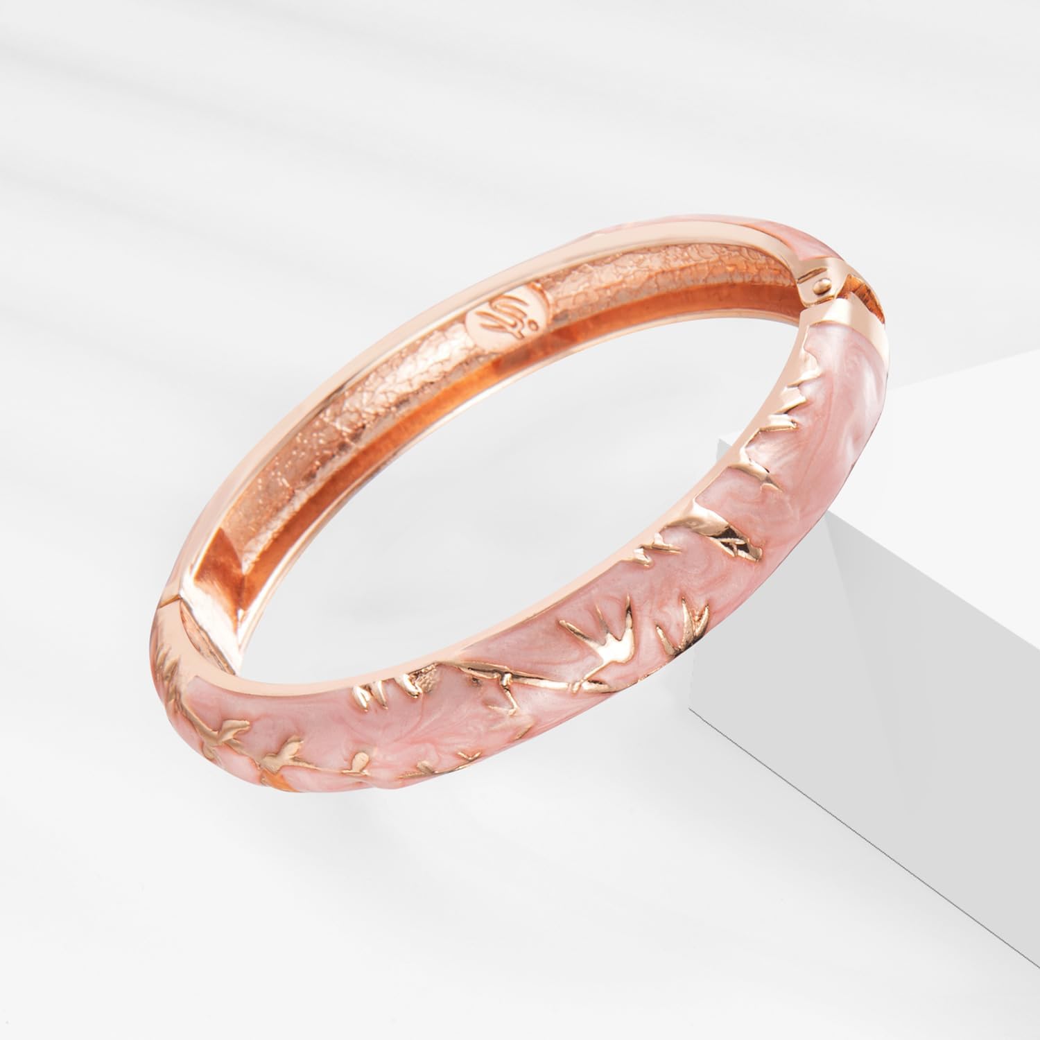 UJOY Women's Bangle Bracelet Golded Alloy Hinged Flower Enameled Cloisonne Jewelry with Gift Box 55B01 - Image 2