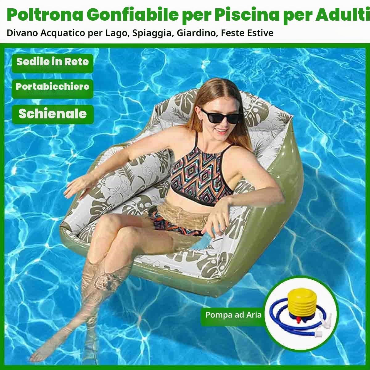 Poltrona gonfiabile 3-in-1 per piscina per adulti,Amaca Galleggiante per Piscina,Materasso ad aria,sedia galleggiante,divanetto galleggiantes con portabibite,per Esterni,Spiagge,Laghi