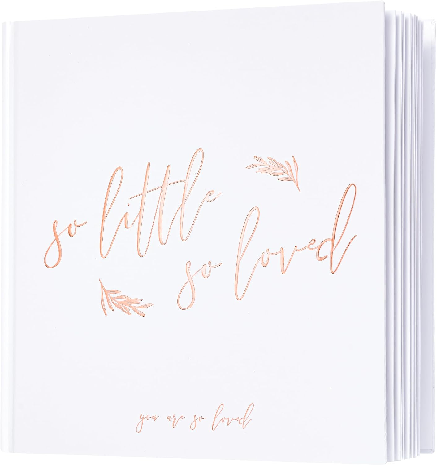 Calculs Baby Shower Picture Book Polaroid 'so little so loved' Party Guest Book Babies Scrapbook, White Cover, Rose Gold Foil Stamping, Blank White Pages