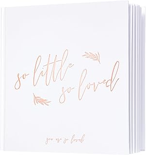 Calculs Baby Shower Picture Book Polaroid 'so little so loved' Party Guest Book Babies Scrapbook, White Cover, Rose Gold Foil Stamping, Blank White Pages