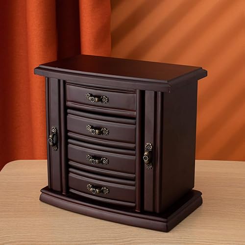 Miniatura 5 de URFORESTIC Joyero de madera maciza, estuchealmacenamiento (marrón oscuro)