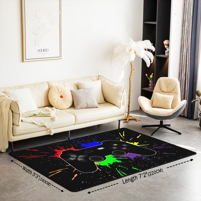 Miniatura 2 de jejeloiu Alfombra de área gamer de 5 x 7 pies, alfombra de sala de juegos para dormitorio, hogar, decoración moderna de consola de juegos, alfombra