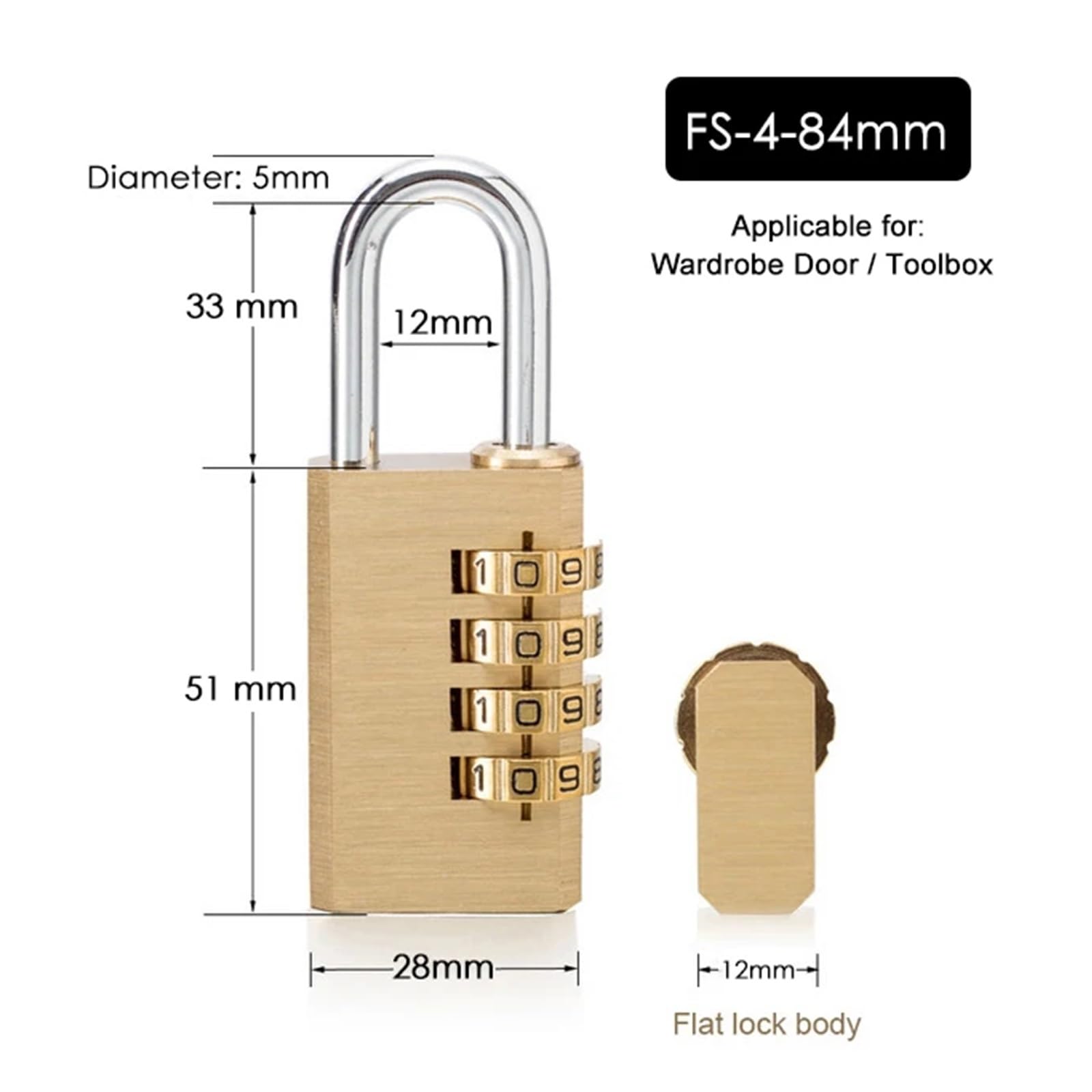 Lucchetto Combinazione Lucchetto di sicurezza in ottone massiccio con codice a combinazione password for armadietto digitale for palestra, serratura for cassetto for valigia(FS-4-84)